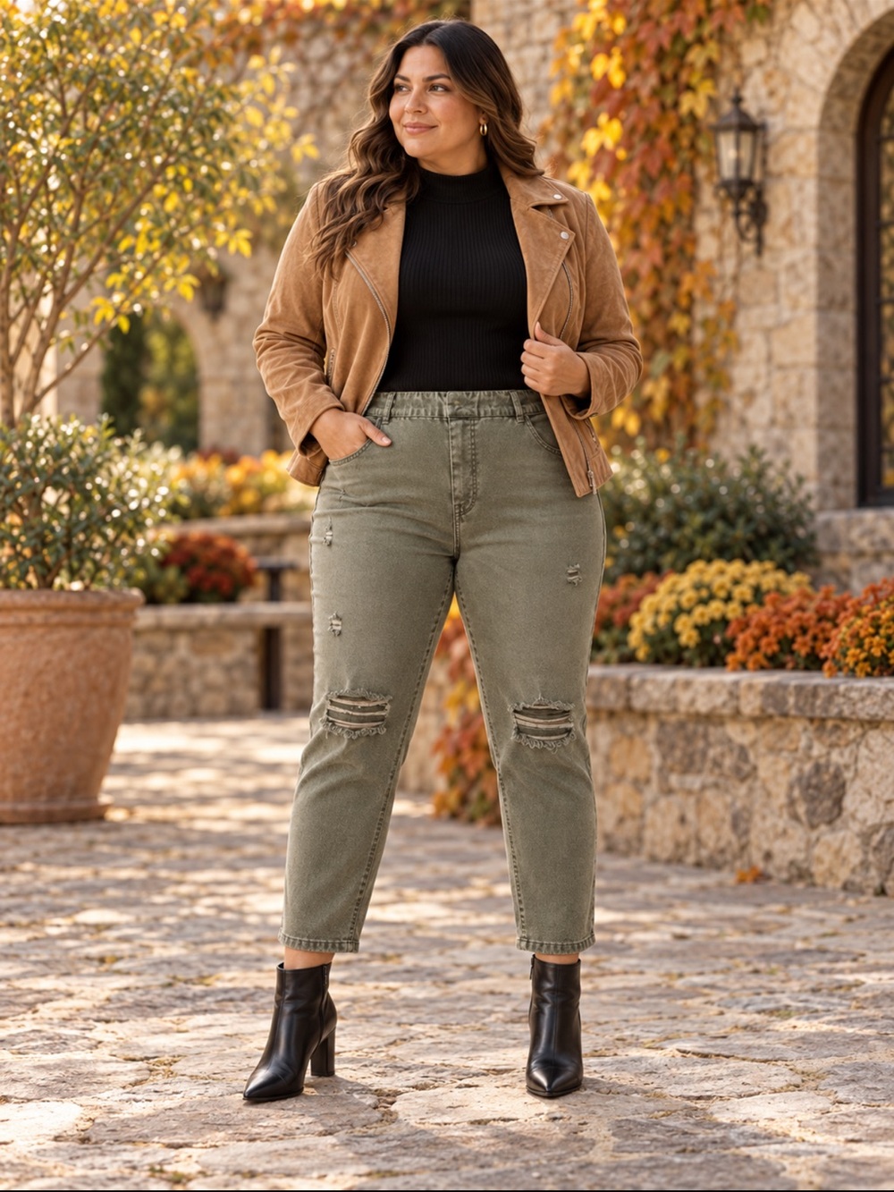 Westbound Woman High Rise Olive Distressed Pull On Ankle Jeans 22W